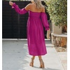 image:imageRVivimos Summer Dress for Women Long Sleeve Casual Plaid Print Smocked Off Shoulder ALine Midi DressFuchsia