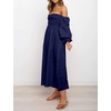 image:imageRVivimos Summer Dress for Women Long Sleeve Casual Plaid Print Smocked Off Shoulder ALine Midi DressNavyblue