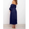 image:imageRVivimos Summer Dress for Women Long Sleeve Casual Plaid Print Smocked Off Shoulder ALine Midi DressNavyblue