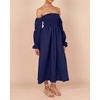 image:imageRVivimos Summer Dress for Women Long Sleeve Casual Plaid Print Smocked Off Shoulder ALine Midi DressNavyblue