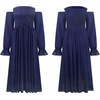 image:imageRVivimos Summer Dress for Women Long Sleeve Casual Plaid Print Smocked Off Shoulder ALine Midi DressNavyblue