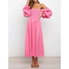 image:imageRVivimos Summer Dress for Women Long Sleeve Casual Plaid Print Smocked Off Shoulder ALine Midi DressPink2