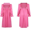 image:imageRVivimos Summer Dress for Women Long Sleeve Casual Plaid Print Smocked Off Shoulder ALine Midi DressPink2