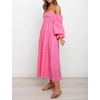 image:imageRVivimos Summer Dress for Women Long Sleeve Casual Plaid Print Smocked Off Shoulder ALine Midi DressPink2