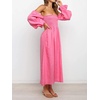 image:imageRVivimos Summer Dress for Women Long Sleeve Casual Plaid Print Smocked Off Shoulder ALine Midi DressPink2