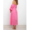 image:imageRVivimos Summer Dress for Women Long Sleeve Casual Plaid Print Smocked Off Shoulder ALine Midi DressPink2