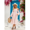 image:imageRVivimos Summer Dress for Women Long Sleeve Casual Plaid Print Smocked Off Shoulder ALine Midi DressPinkfloral