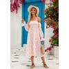 image:imageRVivimos Summer Dress for Women Long Sleeve Casual Plaid Print Smocked Off Shoulder ALine Midi DressPinkfloral