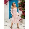 image:imageRVivimos Summer Dress for Women Long Sleeve Casual Plaid Print Smocked Off Shoulder ALine Midi DressPinkfloral