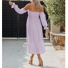 image:imageRVivimos Summer Dress for Women Long Sleeve Casual Plaid Print Smocked Off Shoulder ALine Midi DressPurple