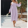 image:imageRVivimos Summer Dress for Women Long Sleeve Casual Plaid Print Smocked Off Shoulder ALine Midi DressPurple