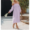 image:imageRVivimos Summer Dress for Women Long Sleeve Casual Plaid Print Smocked Off Shoulder ALine Midi DressPurple