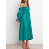 image:imageRVivimos Summer Dress for Women Long Sleeve Casual Plaid Print Smocked Off Shoulder ALine Midi DressTeal