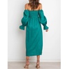 image:imageRVivimos Summer Dress for Women Long Sleeve Casual Plaid Print Smocked Off Shoulder ALine Midi DressTeal