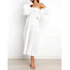 image:imageRVivimos Summer Dress for Women Long Sleeve Casual Plaid Print Smocked Off Shoulder ALine Midi DressWhite