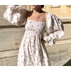 image:imageRVivimos Summer Dress for Women Long Sleeve Casual Plaid Print Smocked Off Shoulder ALine Midi DressWhitefloral