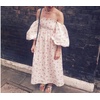 image:imageRVivimos Summer Dress for Women Long Sleeve Casual Plaid Print Smocked Off Shoulder ALine Midi DressWhitefloral
