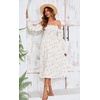 image:imageRVivimos Summer Dress for Women Long Sleeve Casual Plaid Print Smocked Off Shoulder ALine Midi DressWhiteyellowfloral