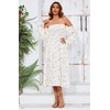 image:imageRVivimos Summer Dress for Women Long Sleeve Casual Plaid Print Smocked Off Shoulder ALine Midi DressWhiteyellowfloral