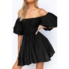 image:imageRVivimos Summer Dress for Women Short Puff Sleeve Boho Off the Shoulder Casual Smocked Swing Mini DressBlack