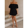 image:imageRVivimos Summer Dress for Women Short Puff Sleeve Boho Off the Shoulder Casual Smocked Swing Mini DressBlack