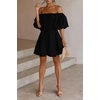 image:imageRVivimos Summer Dress for Women Short Puff Sleeve Boho Off the Shoulder Casual Smocked Swing Mini DressBlack