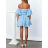 image:imageRVivimos Summer Dress for Women Short Puff Sleeve Boho Off the Shoulder Casual Smocked Swing Mini DressBlue