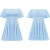 image:imageRVivimos Summer Dress for Women Short Puff Sleeve Boho Off the Shoulder Casual Smocked Swing Mini DressBlue