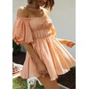 image:imageRVivimos Summer Dress for Women Short Puff Sleeve Boho Off the Shoulder Casual Smocked Swing Mini DressOrange