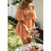 image:imageRVivimos Summer Dress for Women Short Puff Sleeve Boho Off the Shoulder Casual Smocked Swing Mini DressOrange