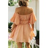 image:imageRVivimos Summer Dress for Women Short Puff Sleeve Boho Off the Shoulder Casual Smocked Swing Mini DressOrange