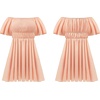 image:imageRVivimos Summer Dress for Women Short Puff Sleeve Boho Off the Shoulder Casual Smocked Swing Mini DressOrange