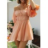 image:imageRVivimos Summer Dress for Women Short Puff Sleeve Boho Off the Shoulder Casual Smocked Swing Mini DressOrange