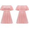 image:imageRVivimos Summer Dress for Women Short Puff Sleeve Boho Off the Shoulder Casual Smocked Swing Mini DressPink