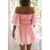 image:imageRVivimos Summer Dress for Women Short Puff Sleeve Boho Off the Shoulder Casual Smocked Swing Mini DressPink