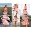 image:imageRVivimos Summer Dress for Women Short Puff Sleeve Boho Off the Shoulder Casual Smocked Swing Mini DressPink