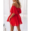 image:imageRVivimos Summer Dress for Women Short Puff Sleeve Boho Off the Shoulder Casual Smocked Swing Mini DressRed