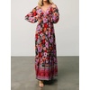 image:imageRVivimos Womens Boho Floral Print Maxi Dress V Neck Long Sleeve Elastic Waist Casual Flowy Slit Long SundressBlack