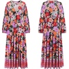 image:imageRVivimos Womens Boho Floral Print Maxi Dress V Neck Long Sleeve Elastic Waist Casual Flowy Slit Long SundressBlack