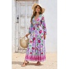 image:imageRVivimos Womens Boho Floral Print Maxi Dress V Neck Long Sleeve Elastic Waist Casual Flowy Slit Long SundressBlue Purple