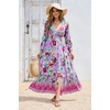 image:imageRVivimos Womens Boho Floral Print Maxi Dress V Neck Long Sleeve Elastic Waist Casual Flowy Slit Long SundressBlue Purple