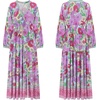 image:imageRVivimos Womens Boho Floral Print Maxi Dress V Neck Long Sleeve Elastic Waist Casual Flowy Slit Long SundressBlue Purple