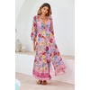 image:imageRVivimos Womens Boho Floral Print Maxi Dress V Neck Long Sleeve Elastic Waist Casual Flowy Slit Long SundressMultidarkpink
