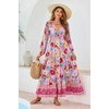 image:imageRVivimos Womens Boho Floral Print Maxi Dress V Neck Long Sleeve Elastic Waist Casual Flowy Slit Long SundressMultidarkpink