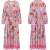 image:imageRVivimos Womens Boho Floral Print Maxi Dress V Neck Long Sleeve Elastic Waist Casual Flowy Slit Long SundressMultidarkpink