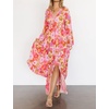 image:imageRVivimos Womens Boho Floral Print Maxi Dress V Neck Long Sleeve Elastic Waist Casual Flowy Slit Long SundressPink