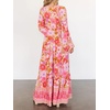 image:imageRVivimos Womens Boho Floral Print Maxi Dress V Neck Long Sleeve Elastic Waist Casual Flowy Slit Long SundressPink