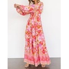 image:imageRVivimos Womens Boho Floral Print Maxi Dress V Neck Long Sleeve Elastic Waist Casual Flowy Slit Long SundressPink