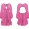 image:imageRVivimos Womens Casual Mini Dress Balloon Long Sleeve Deep V Neck Open Back ALine Swing Short DressHotpink
