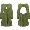 image:imageRVivimos Womens Casual Mini Dress Balloon Long Sleeve Deep V Neck Open Back ALine Swing Short DressOlivegreen